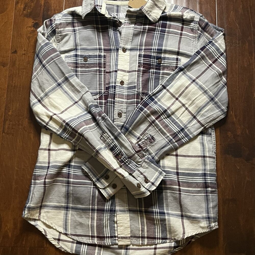 Mossimo Supply Mens Size S Gray Burgundy Button Down Shirt